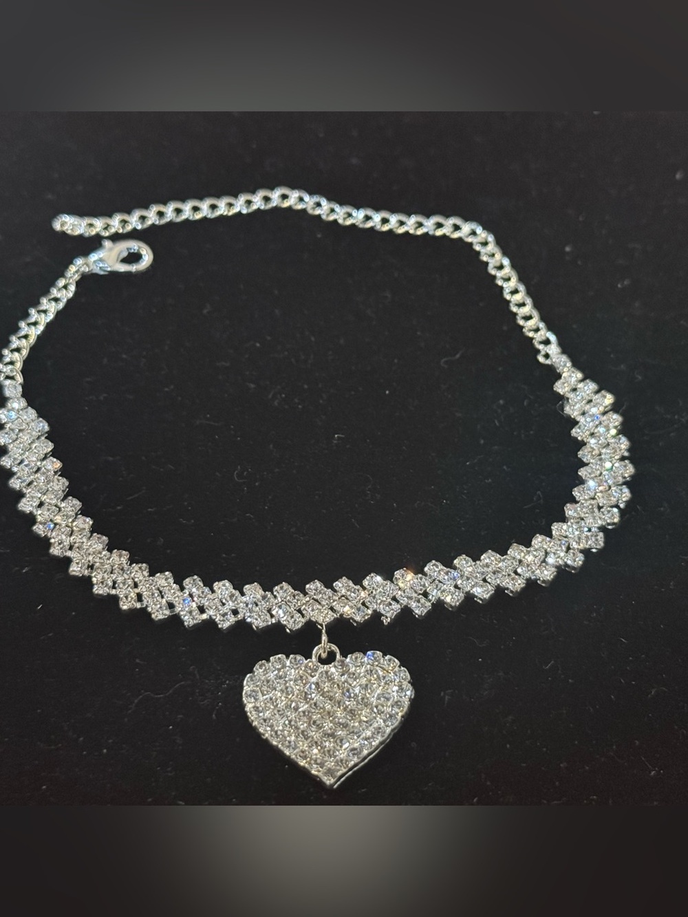 Women's Silver Tone Clear Stone Ankle Bracelet Chandelier Heart Dangle Fashion